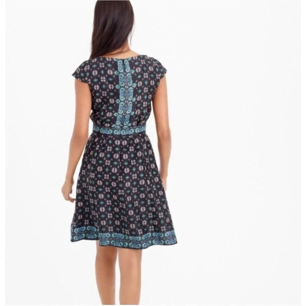 J.Crew Women Boho Cottage Core Silk Cap Sleeve Mirrored Floral Dress Soft Sz 6P